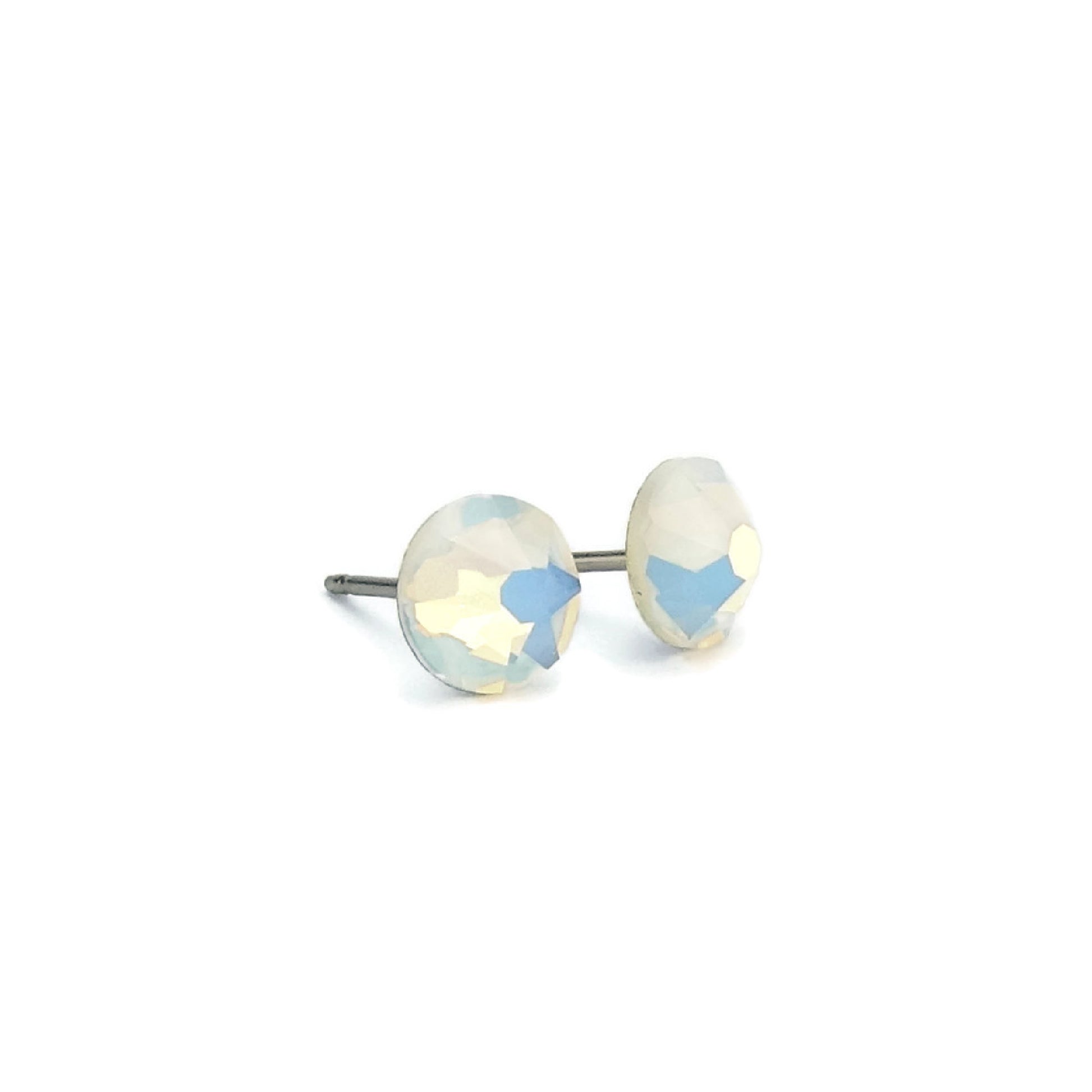 White Opal Titanium Stud Earrings
