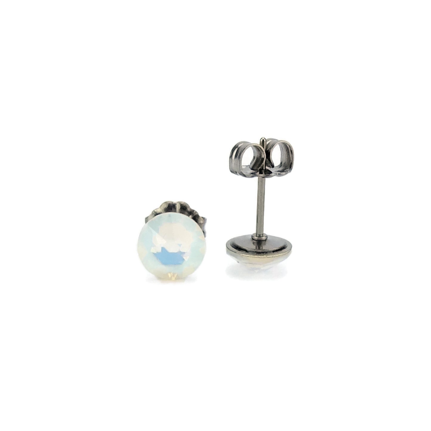White Opal Titanium Stud Earrings for Sensitive Ears