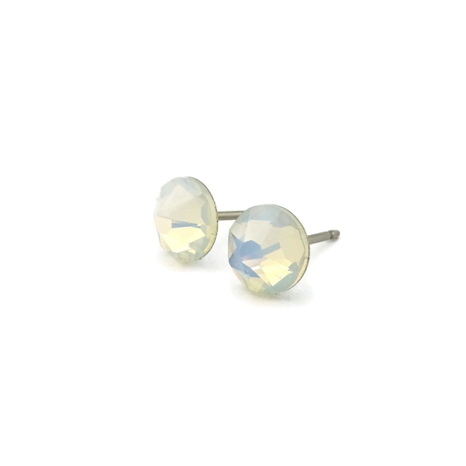 White Opal Titanium Post Earrings